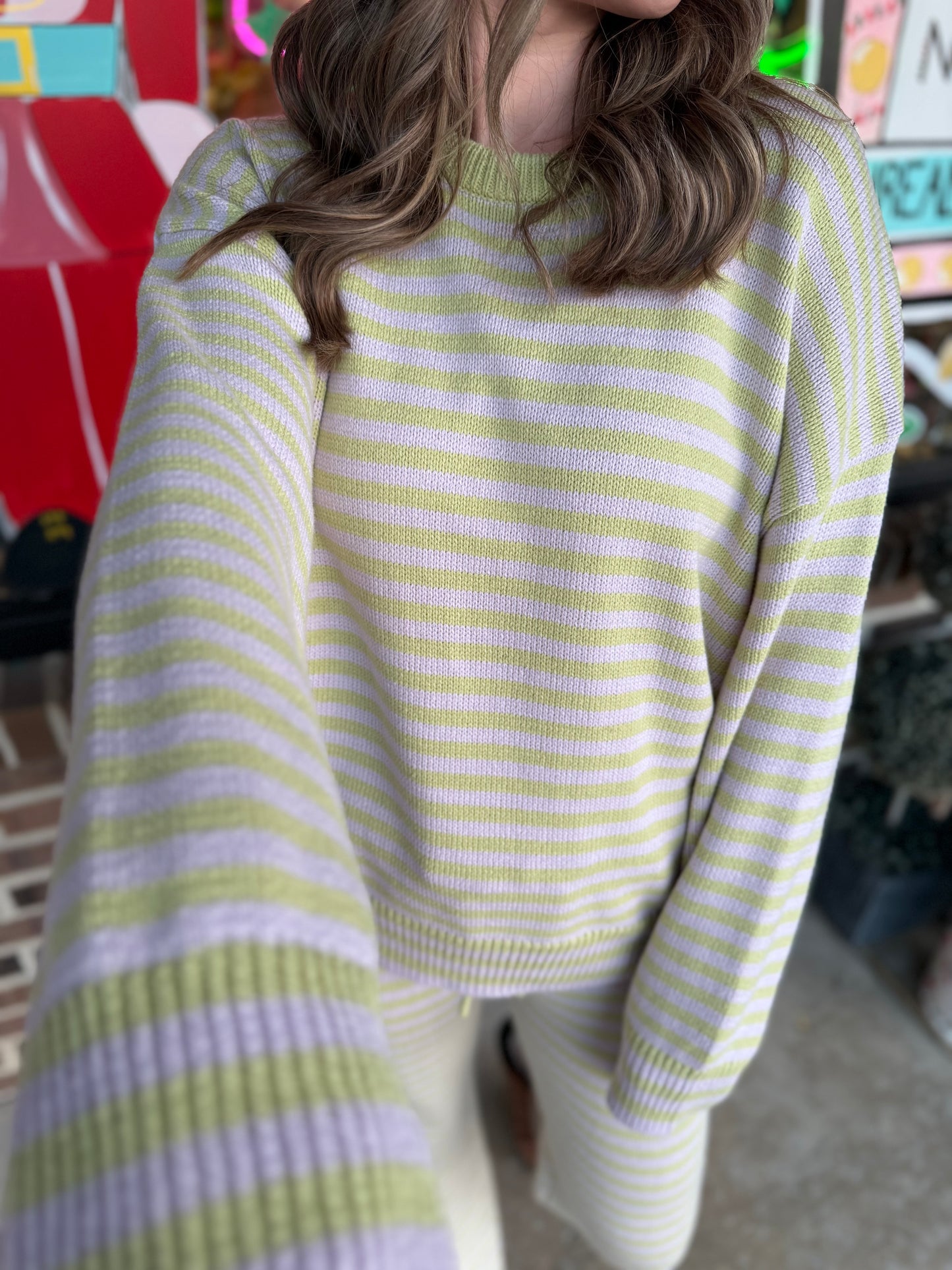 Jamie Crew Neck Stripe Sweater & Wide Leg Sweater Pants Set