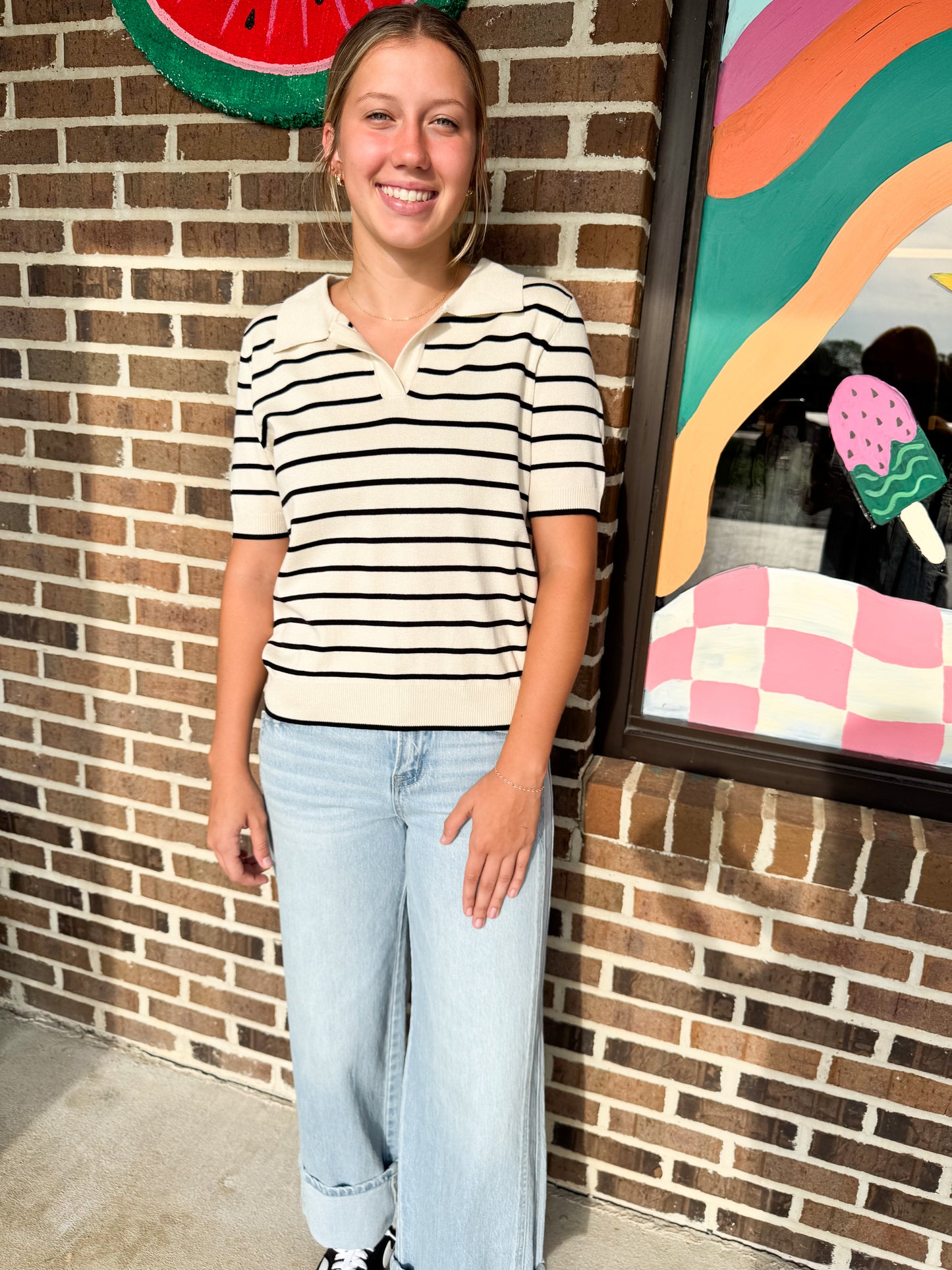 Rachel Ribbed Collared Knit Top