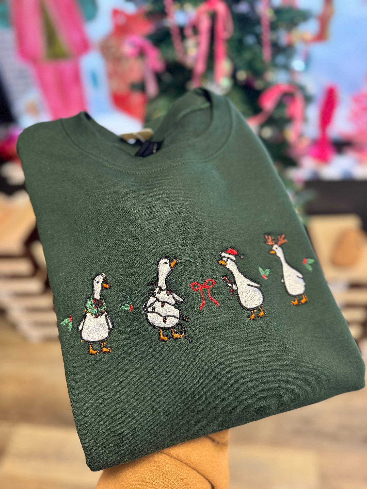 Silly Goose Christmas Embroidered Pullover