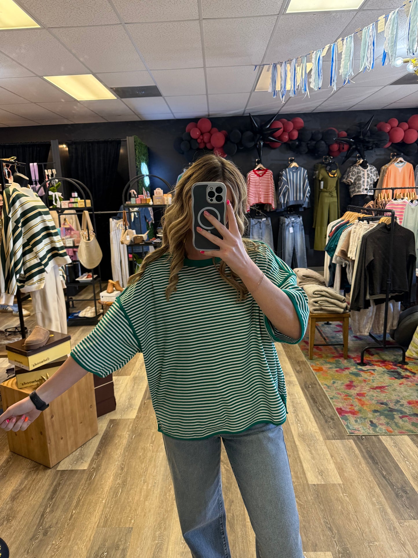 Kelly Green Striped Oversized Knit Top