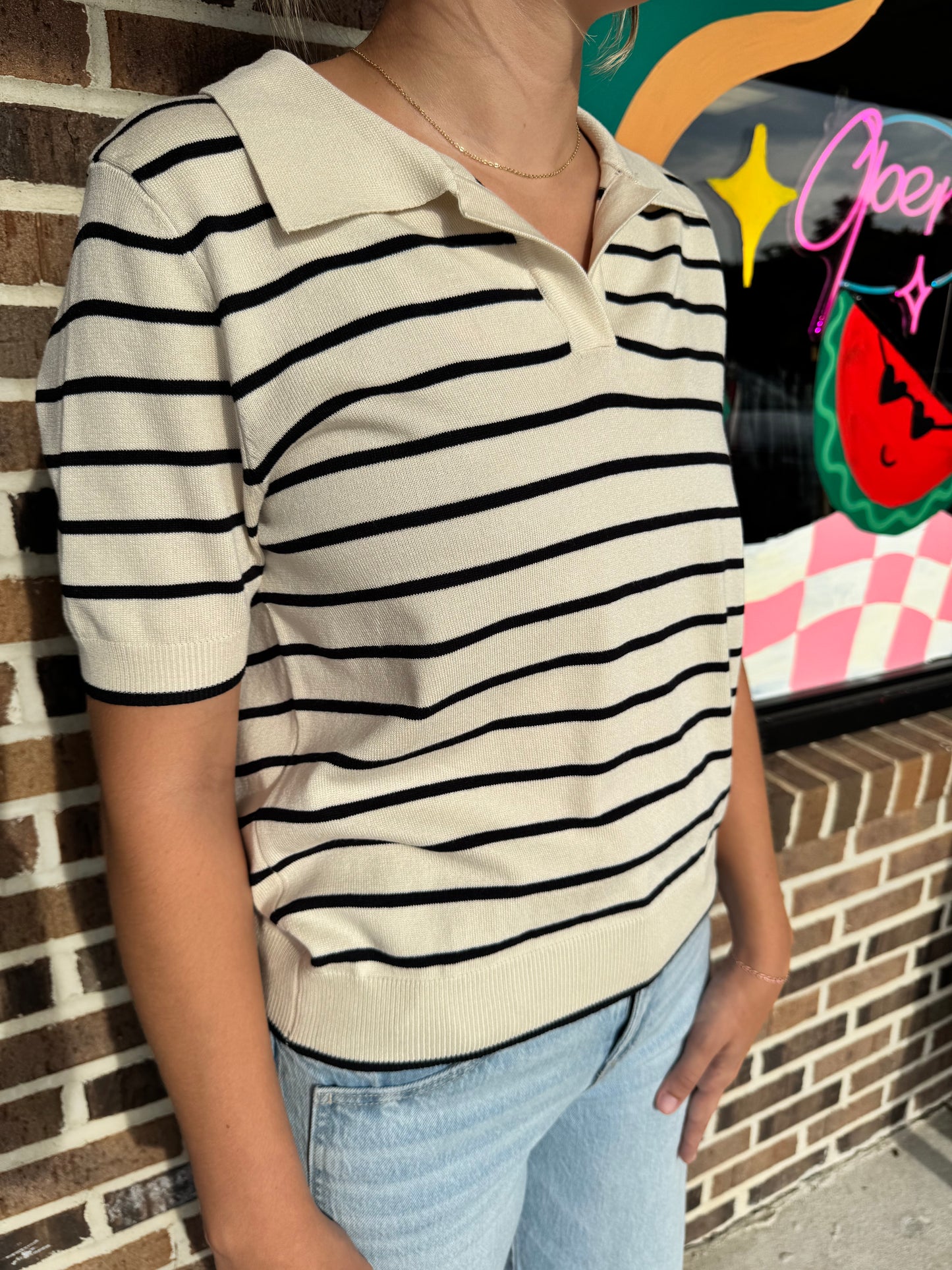 Rachel Ribbed Collared Knit Top