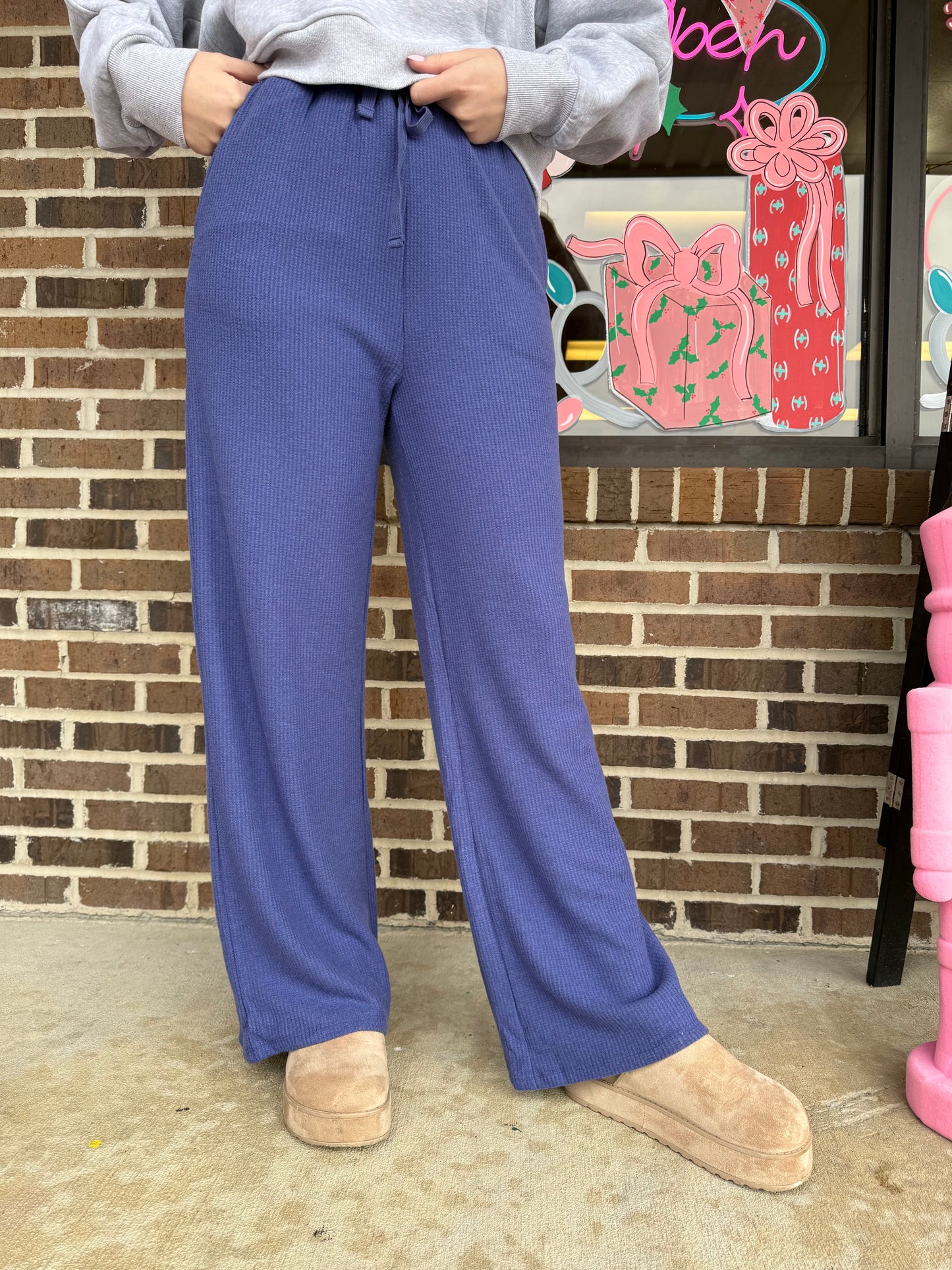 Indigo Waffle Knit Lounge Pants