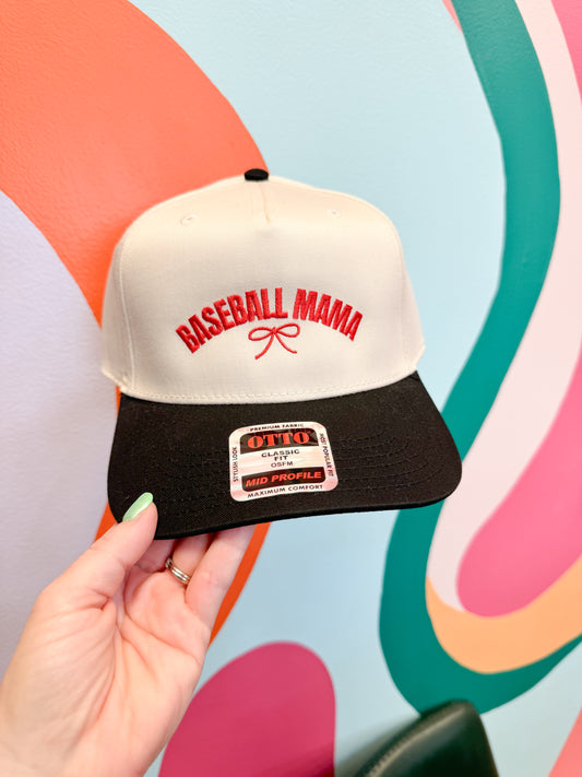 Baseball Mama Red & Black Embroidered Hat