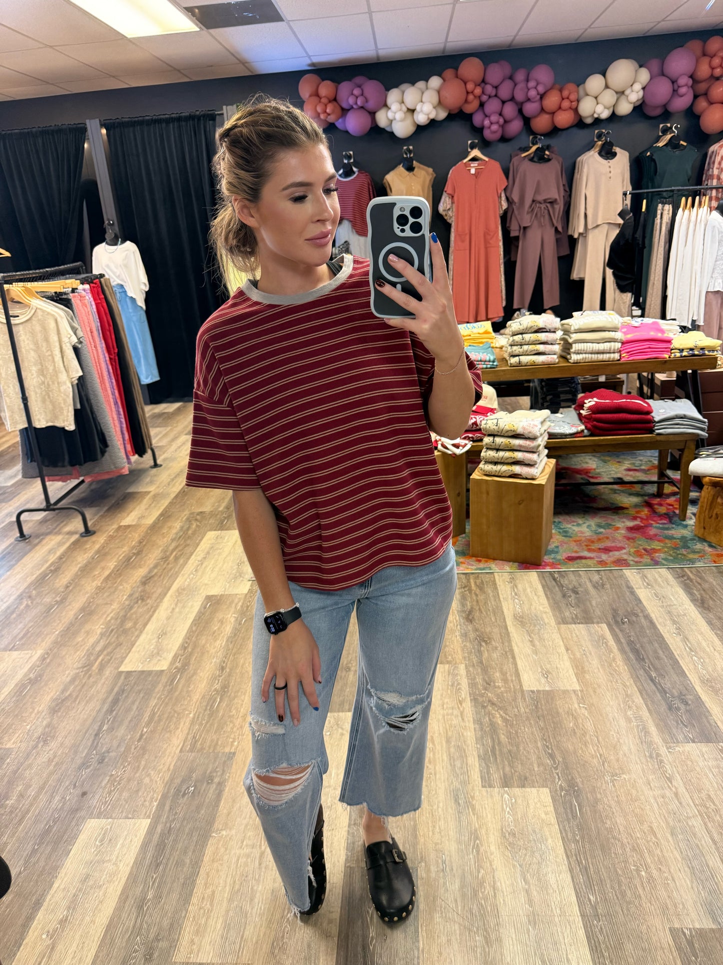 Caydee Striped Waffle Knit Top