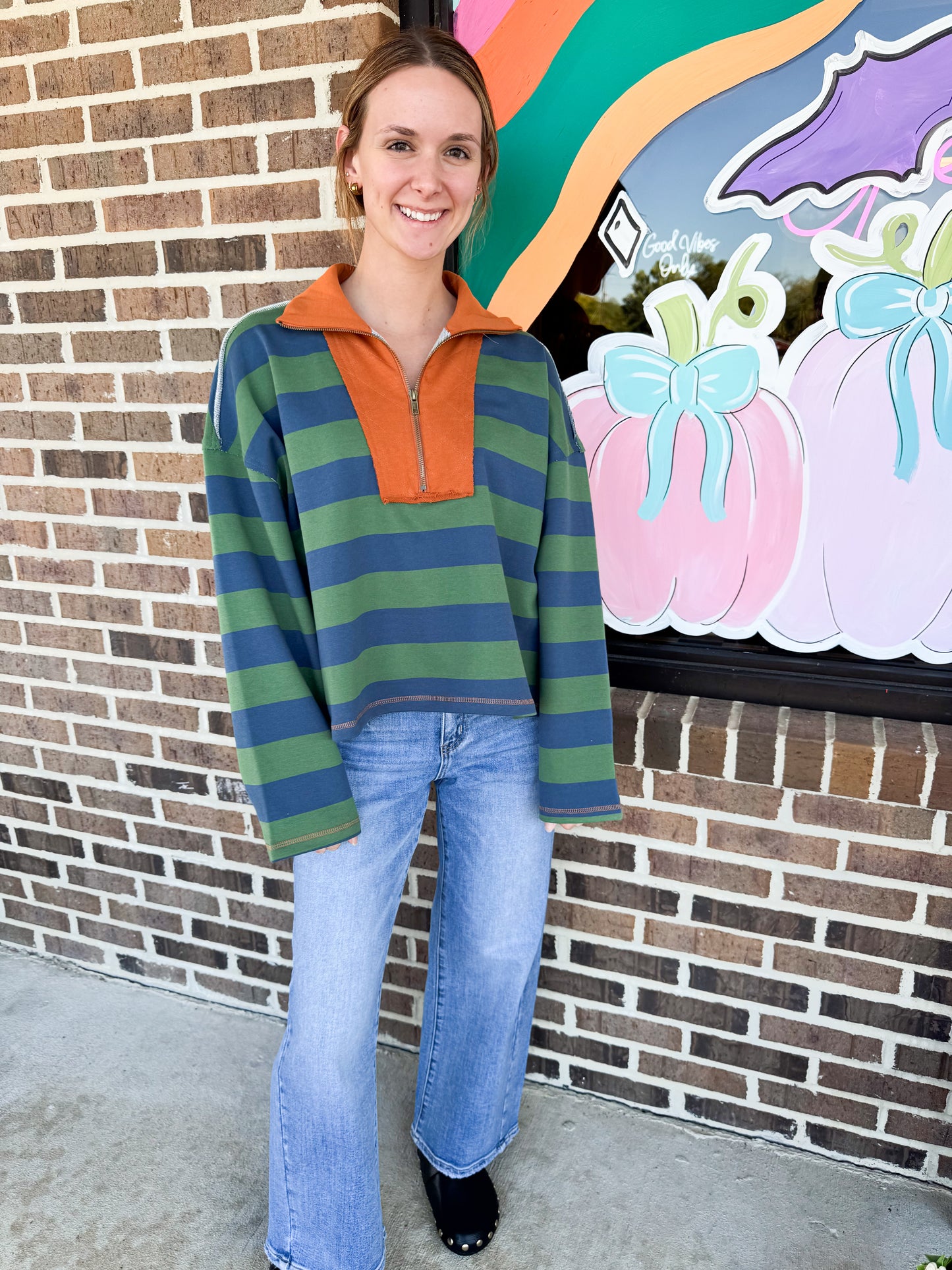 Emory Striped Quarter Zip Sweatshirt