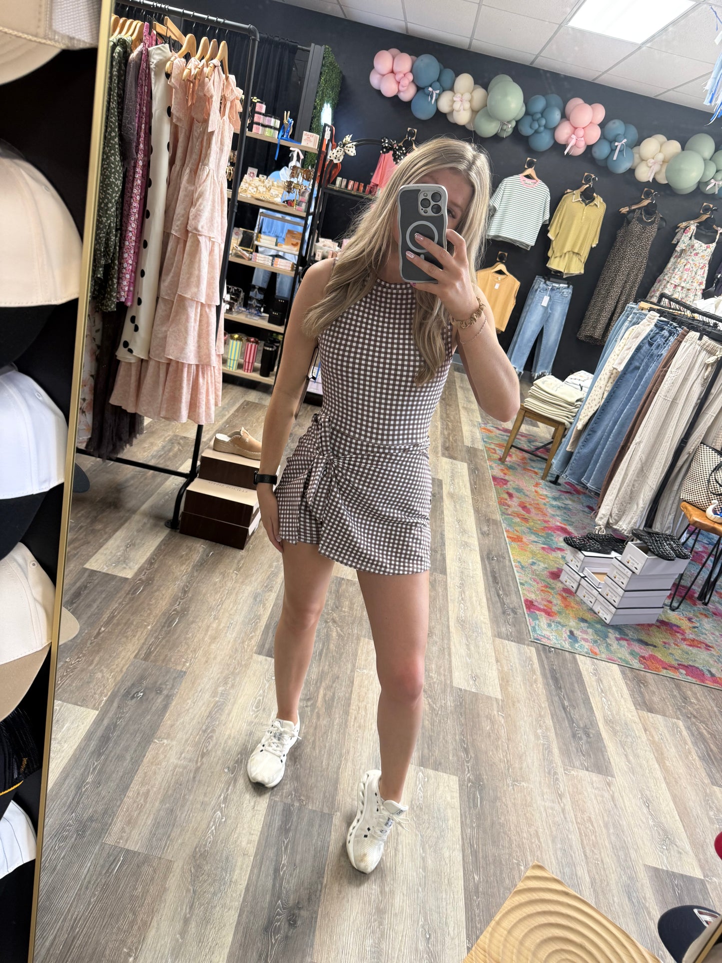 Latte Wrap Gingham Athleisure Dress
