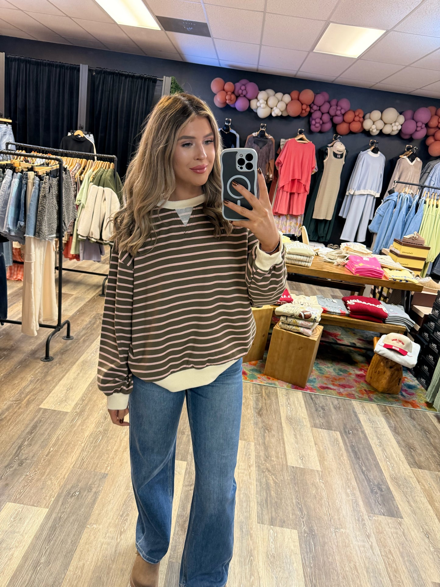 Violet French Terry Striped Sweatshirt