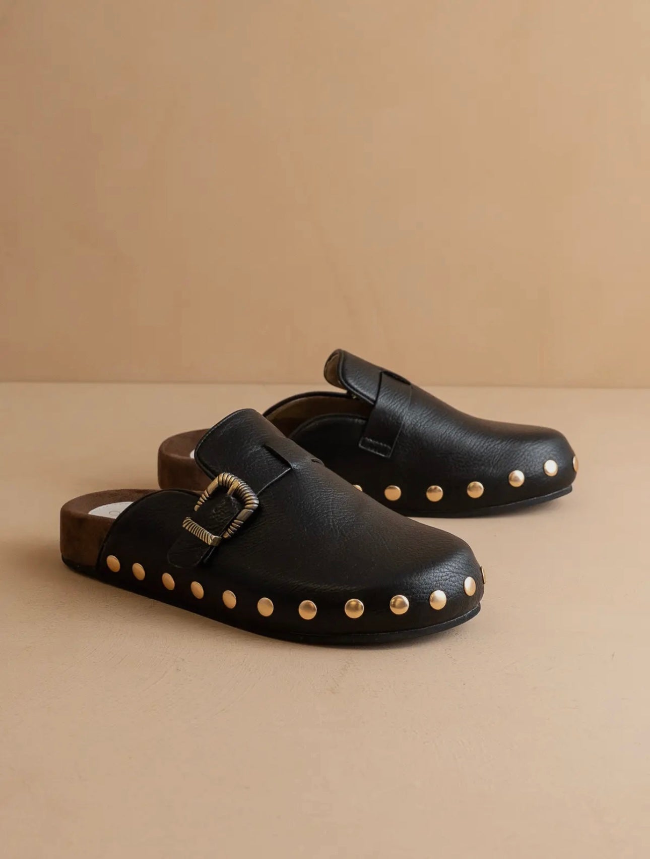 Blake Black Leather Studded Buckle Clog
