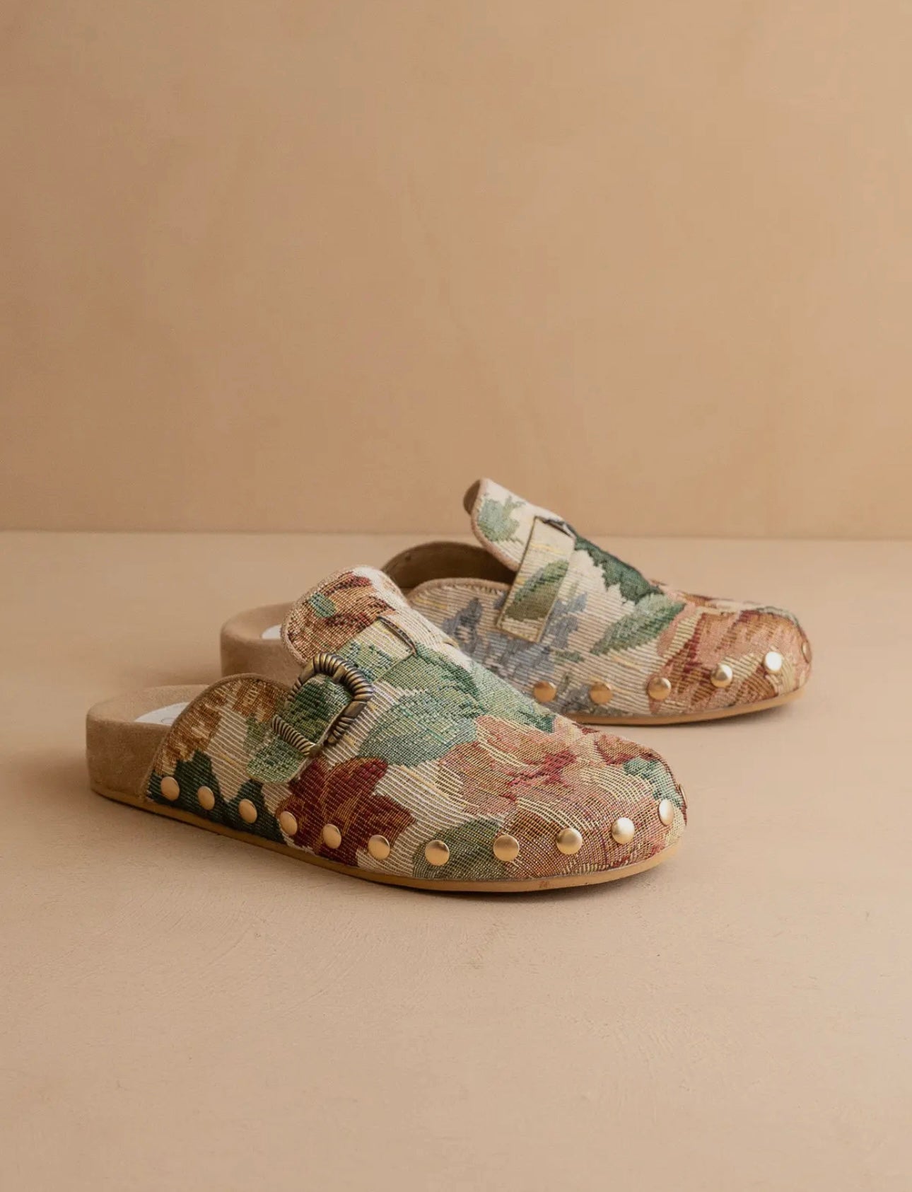 Floral Tapestry Studded Buckle Clog