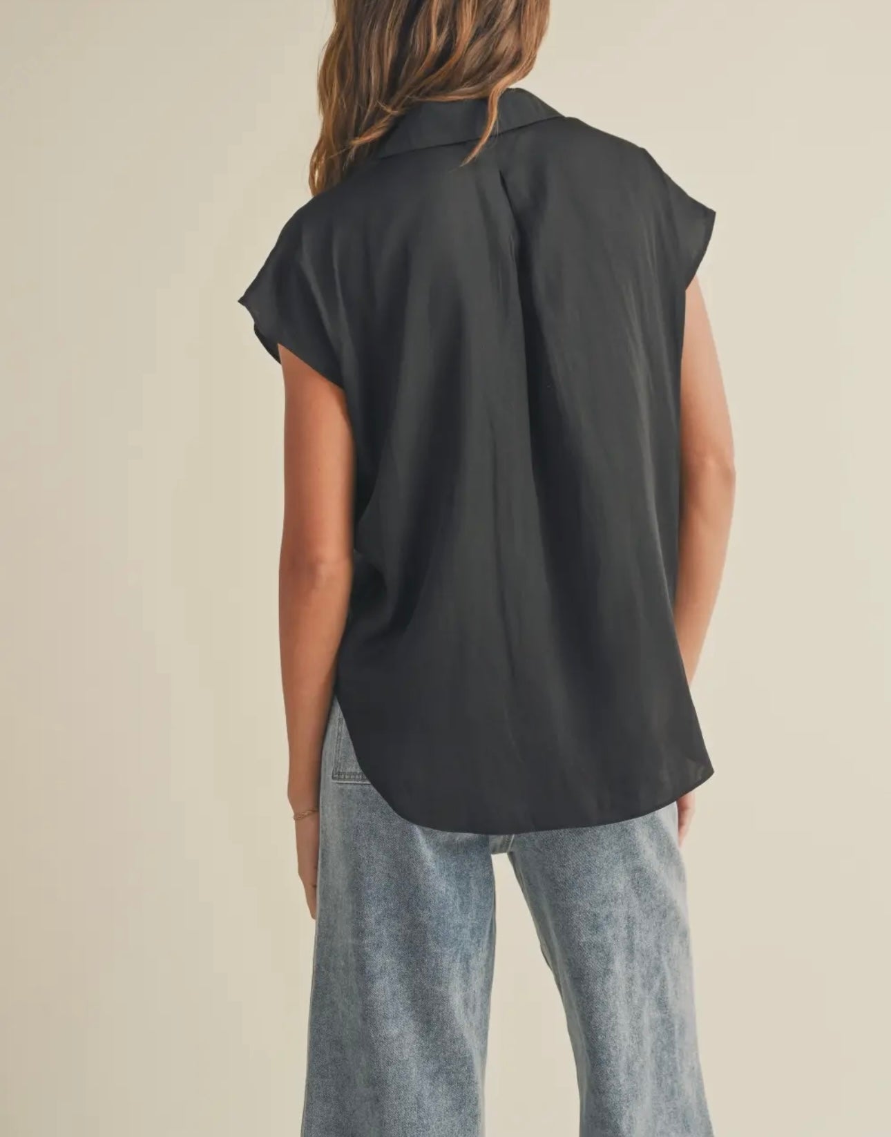 Blane Button Down Cap Sleeve Satin Top