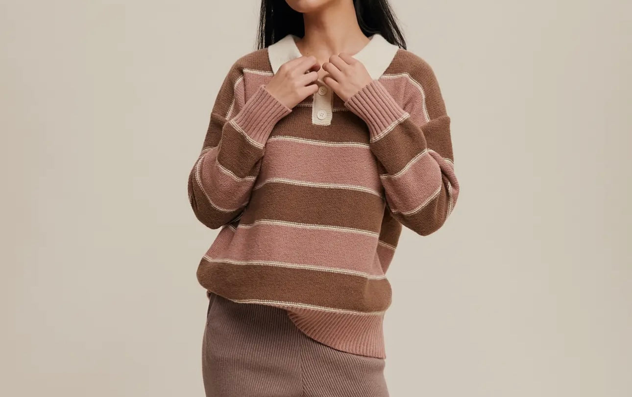 Stella Striped Knit Polo Sweater