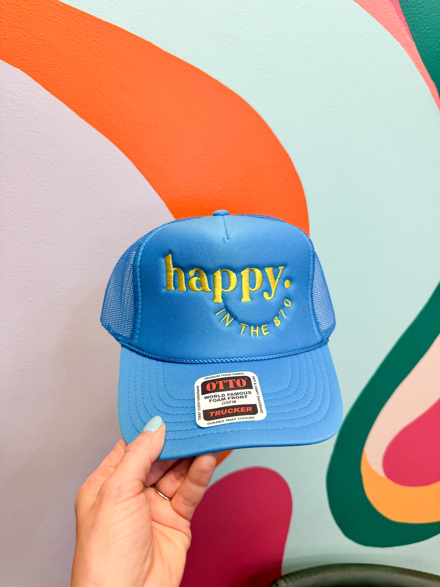 Blue Happy 870 Embroidered Hat