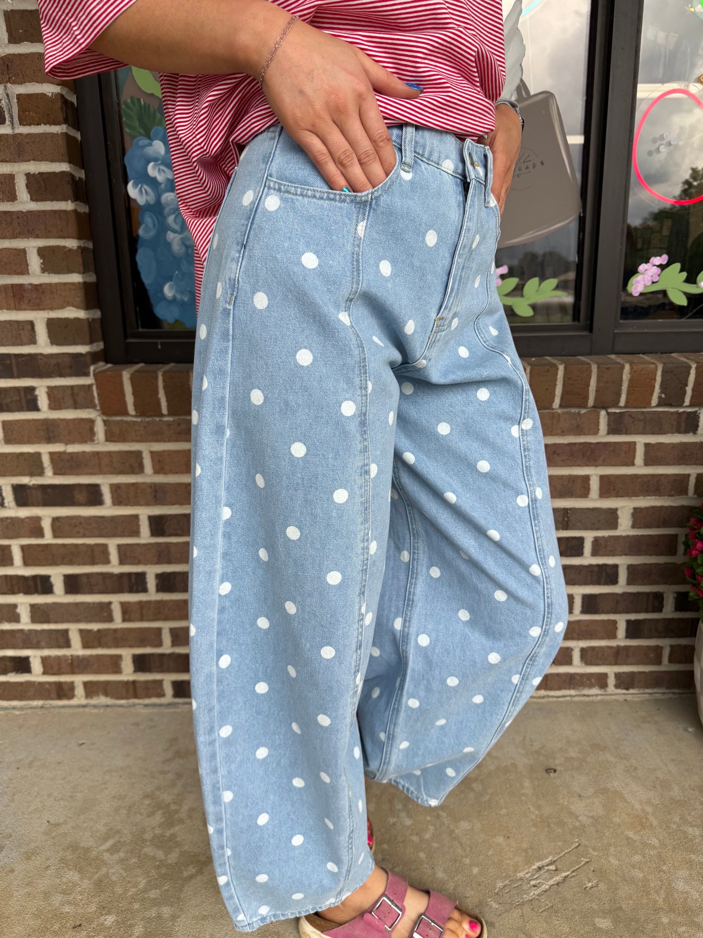 Polka Dot Denim Pants