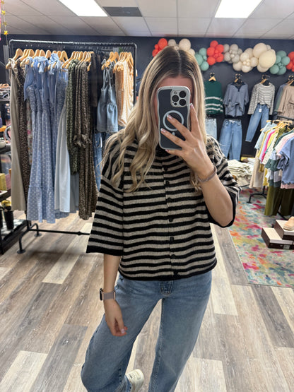 Natty Striped Quarter Sleeve Cardigan