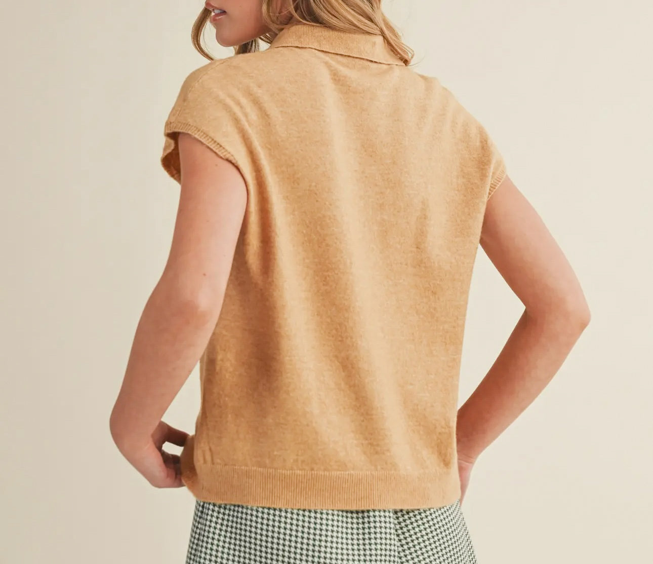 Taren Cap Sleeve Collared Sweater