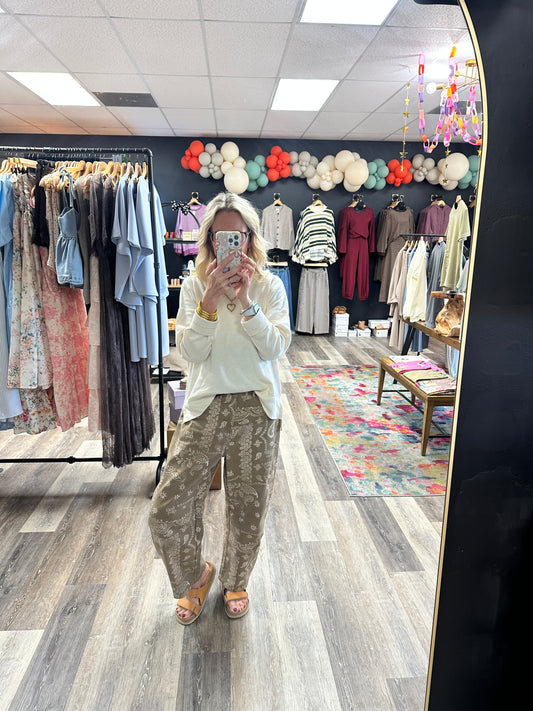 Hadley Paisley Print Barrel Pants