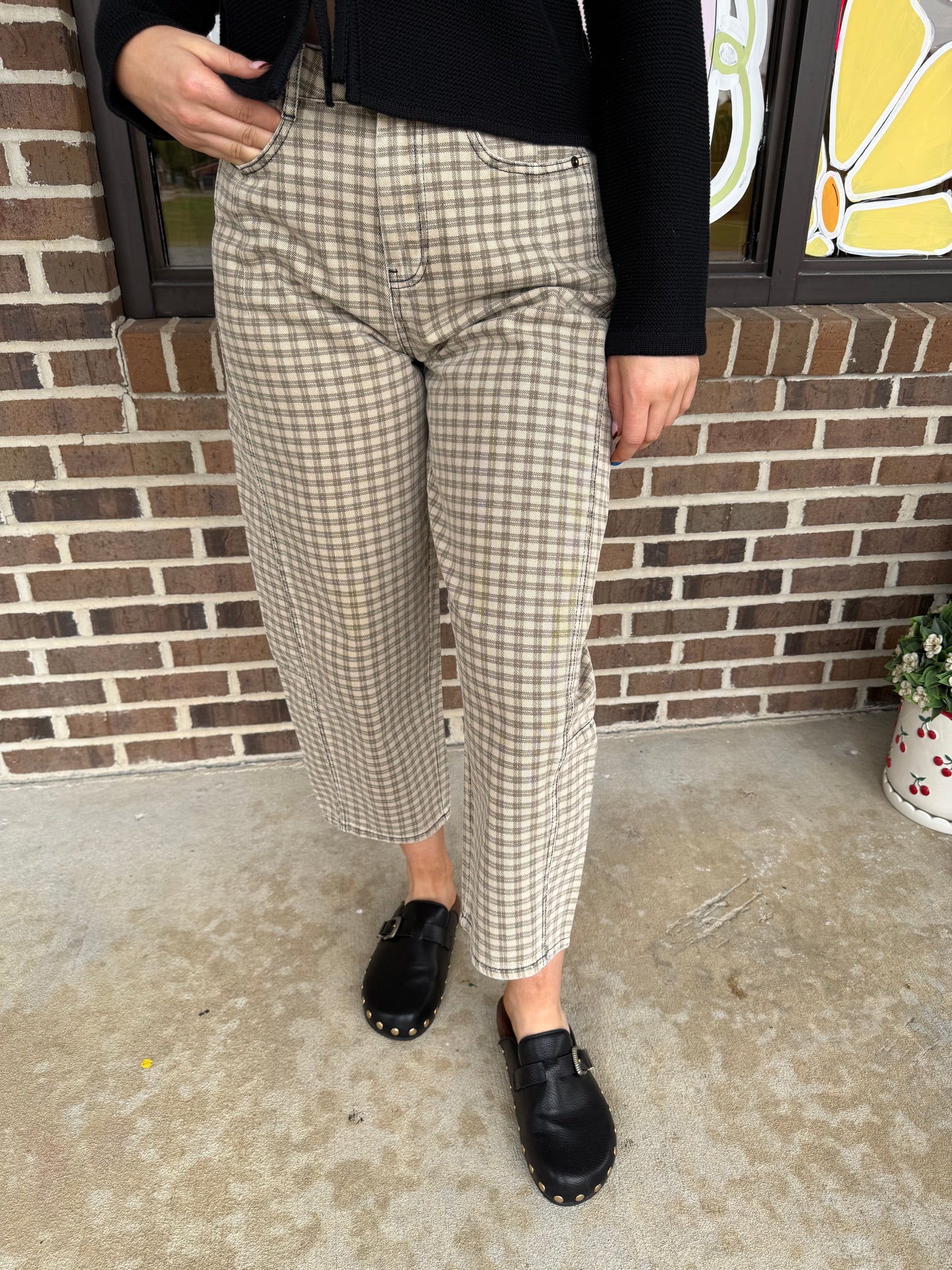 Cameron Plaid Pattern Barrel Pants