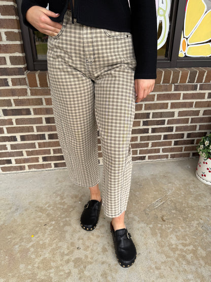 Cameron Plaid Pattern Barrel Pants