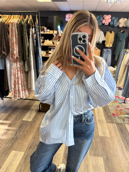 Luna Oversized Stripe Button Down Top