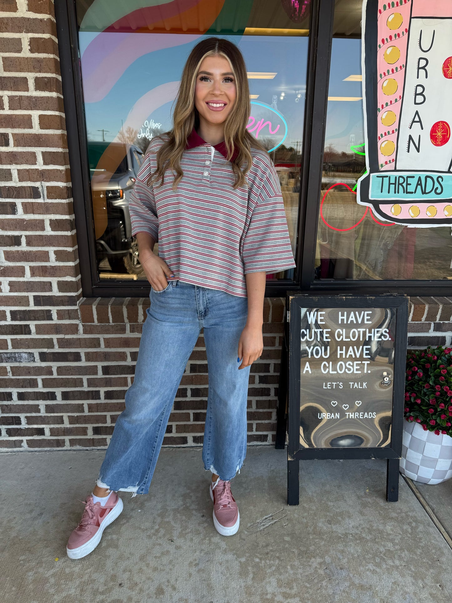 Maisie Striped Polo Knit Top