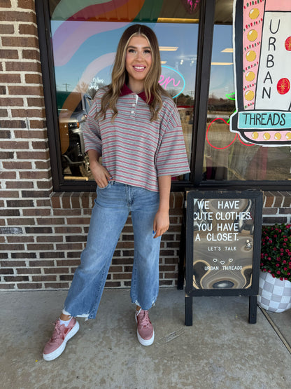 Maisie Striped Polo Knit Top