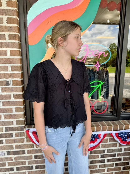 Zara Tie Front Lace Top