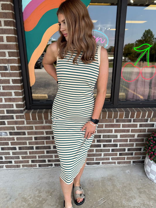 Paige Striped Midi Ribbed Knit Dress