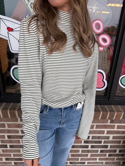 Maren Mock Neck Long Sleeve Stripe Top