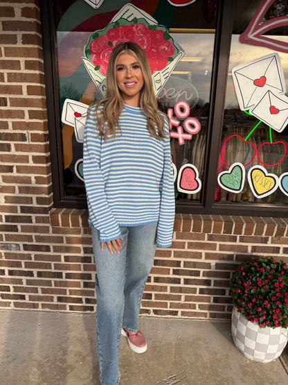 Sky Blue Cozy Stripe Knit Sweater