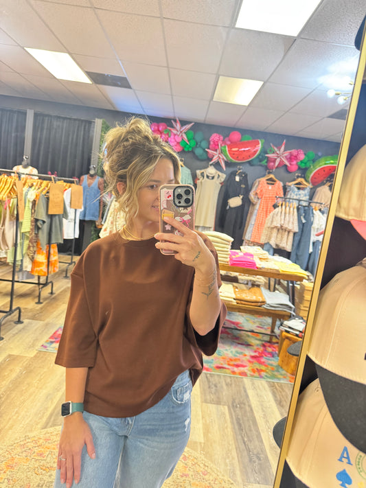 Chestnut Double Knit Drop Shoulder Everyday Basic Top