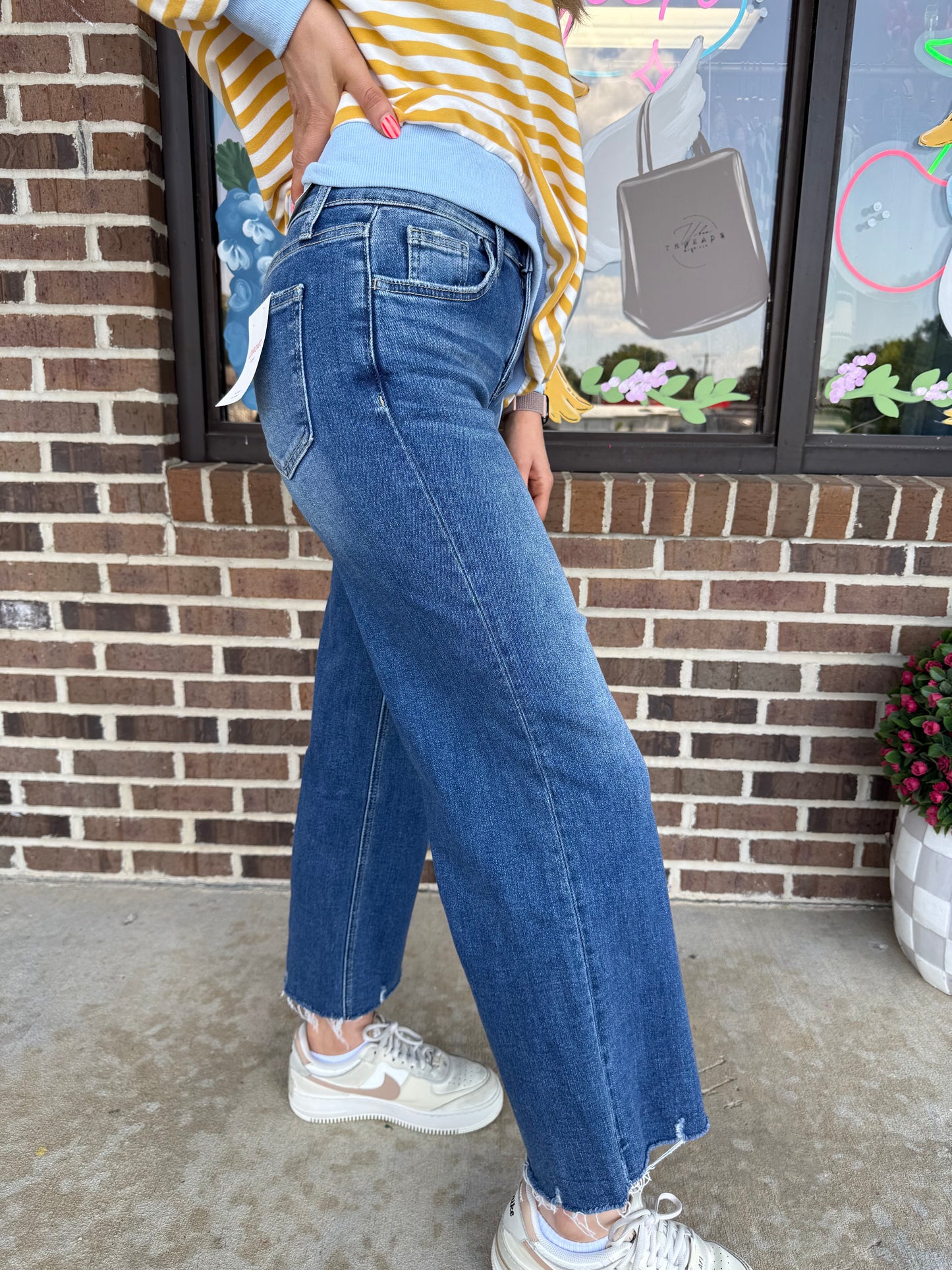 Makenna Mid Rise Raw Hem Wide Leg Denim