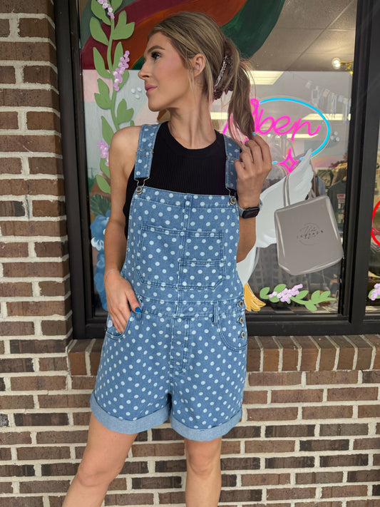 Paislee Polka Dot Denim Overalls
