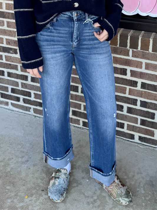 Presley High Rise Cuffed Wide Leg Jeans
