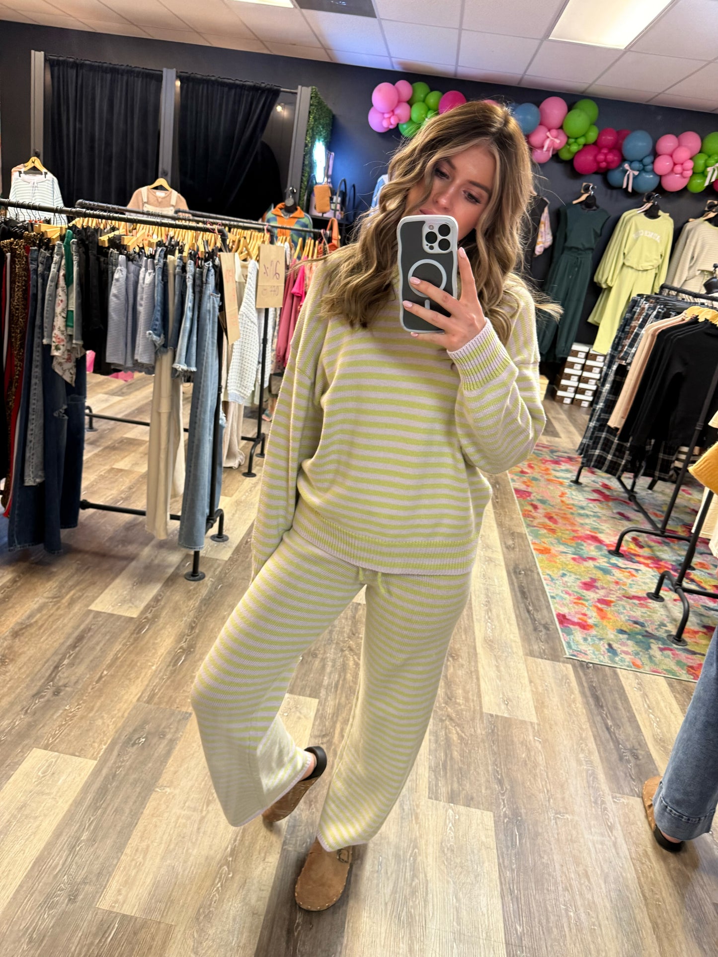 Jamie Crew Neck Stripe Sweater & Wide Leg Sweater Pants Set