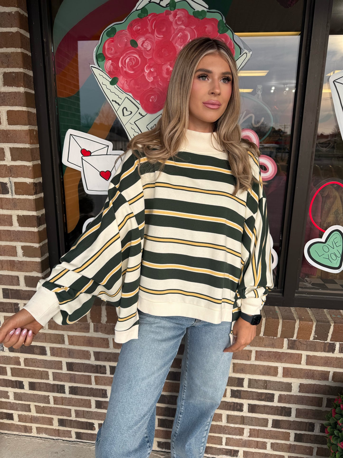Kelly Striped Oversized Crewneck Sweatshirt
