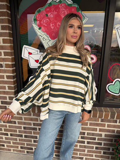 Kelly Striped Oversized Crewneck Sweatshirt