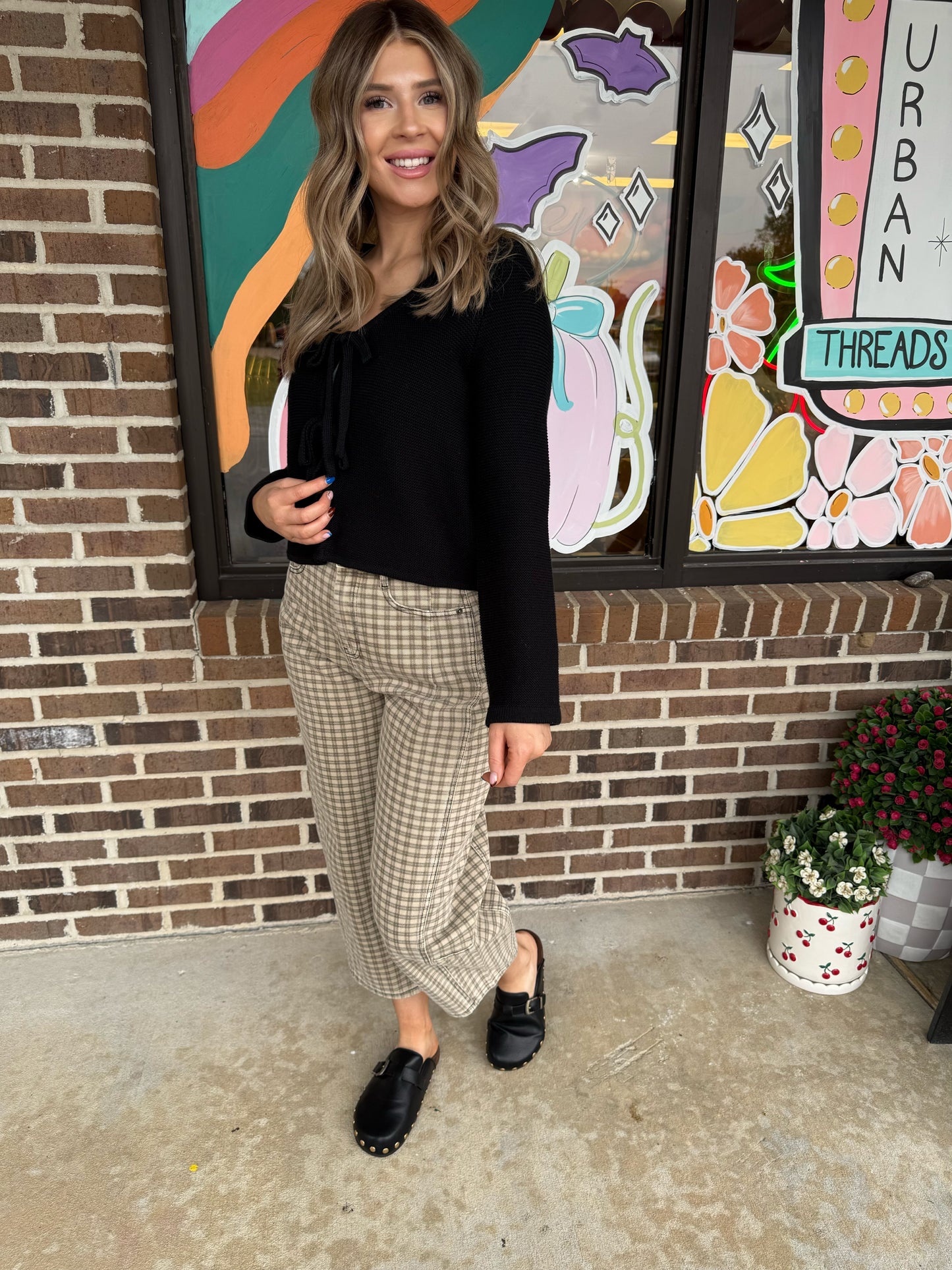 Cameron Plaid Pattern Barrel Pants