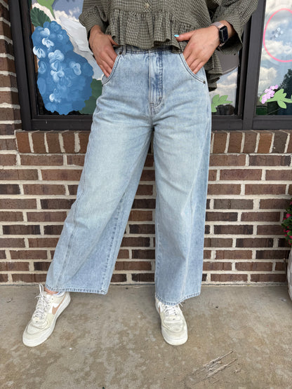 Wilder Vintage Wash Wide Leg Paneled Denim
