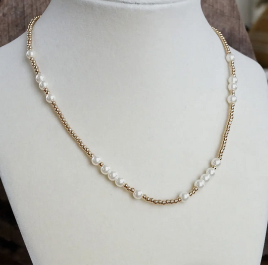 Short Dainty Pearls & Ball Beaded Necklace