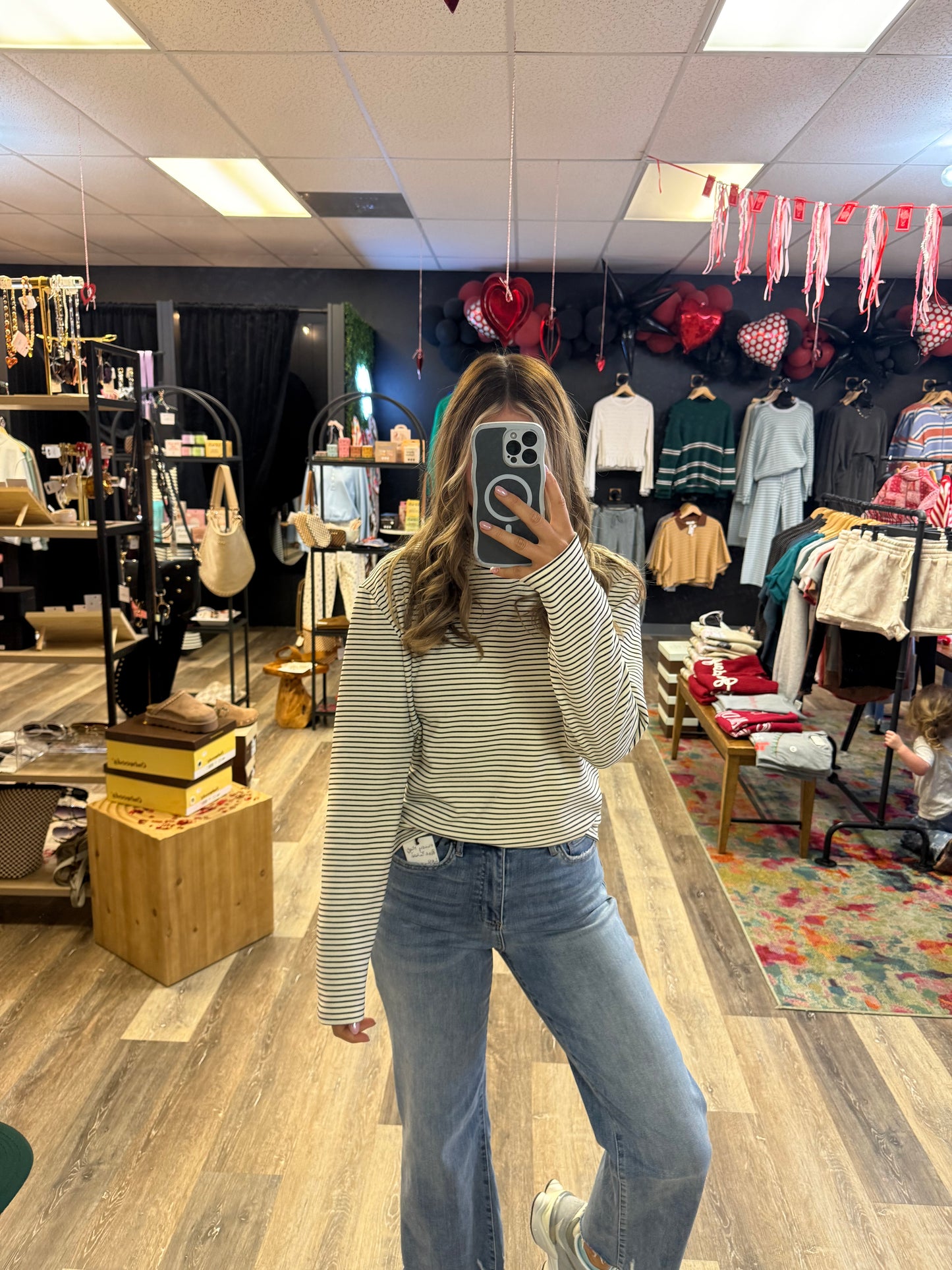 Maren Mock Neck Long Sleeve Stripe Top