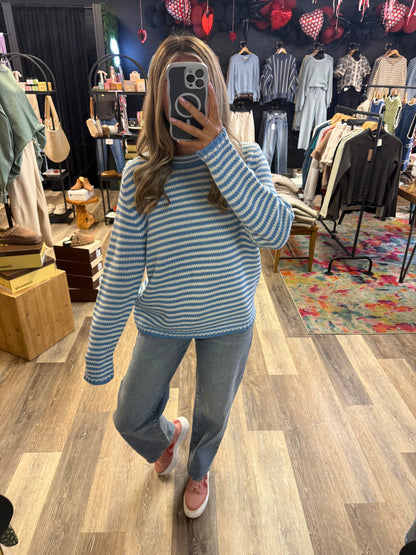Sky Blue Cozy Stripe Knit Sweater