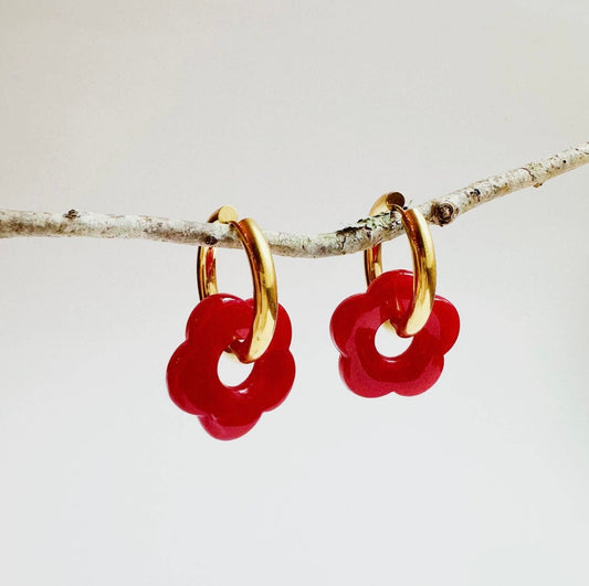 Red Flower Drop Earrings