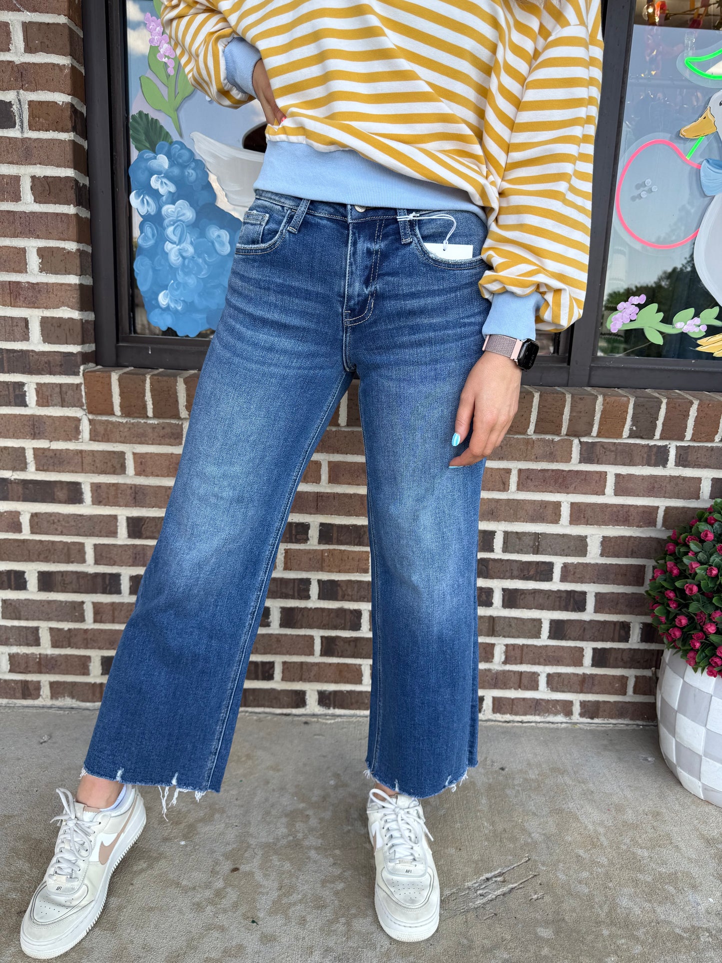 Makenna Mid Rise Raw Hem Wide Leg Denim