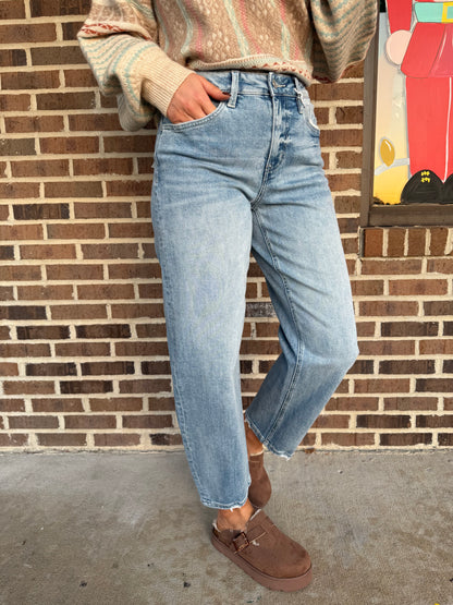 Brooks High Rise Light Wash Barrel Leg Jeans