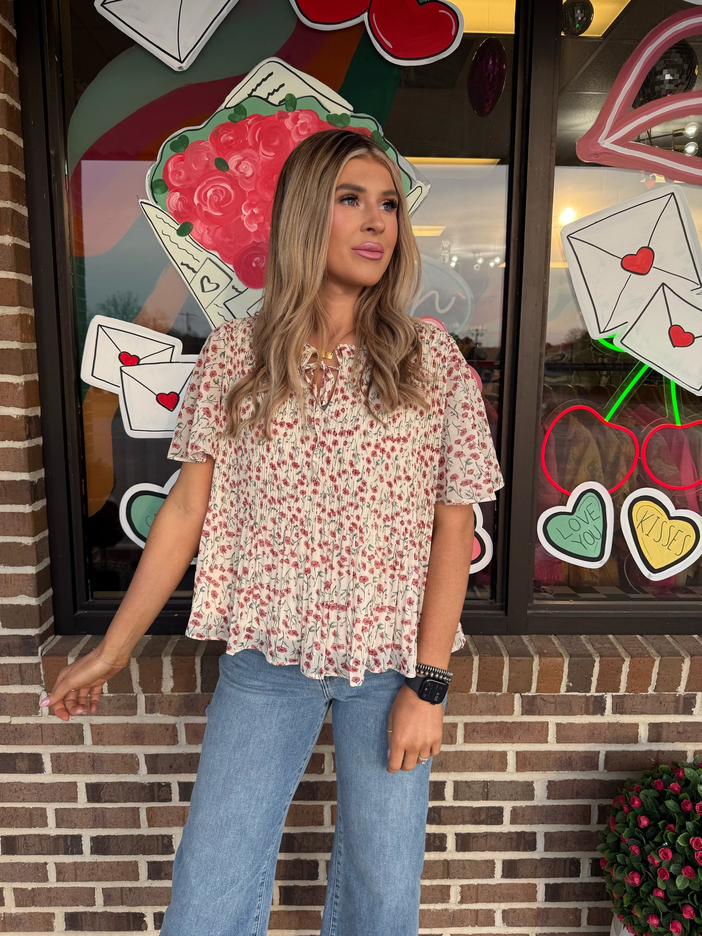 Rachel Floral Pleated Top