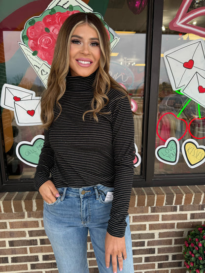 Missy Mock Neck Long Sleeve Stripe Top