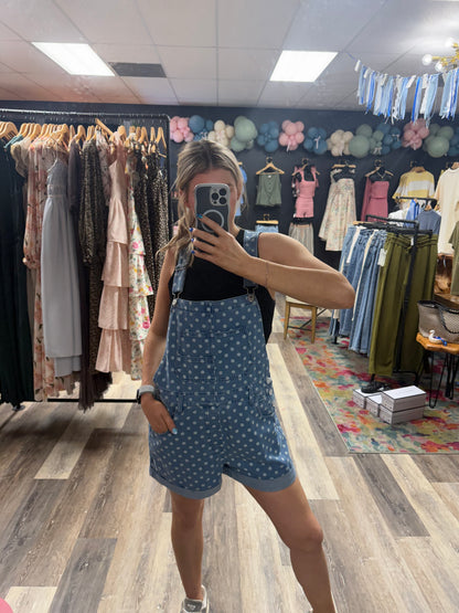 Paislee Polka Dot Denim Overalls