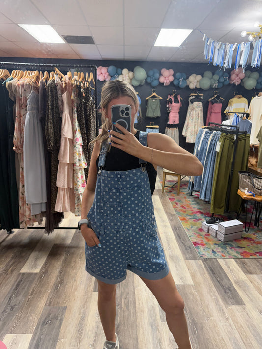 Paislee Polka Dot Denim Overalls