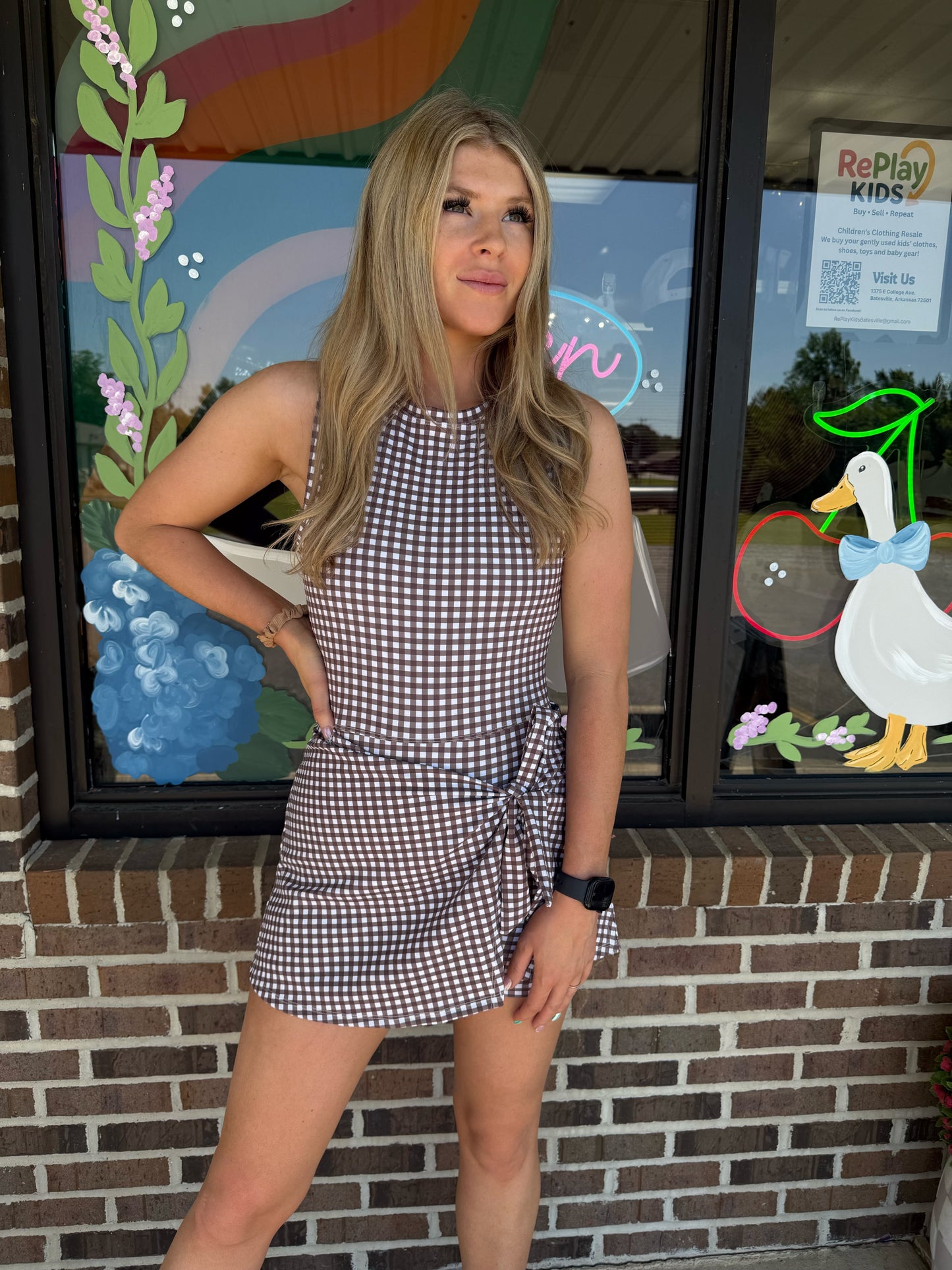 Latte Wrap Gingham Athleisure Dress