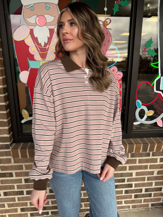 Sally Striped Collared Sweatshirt